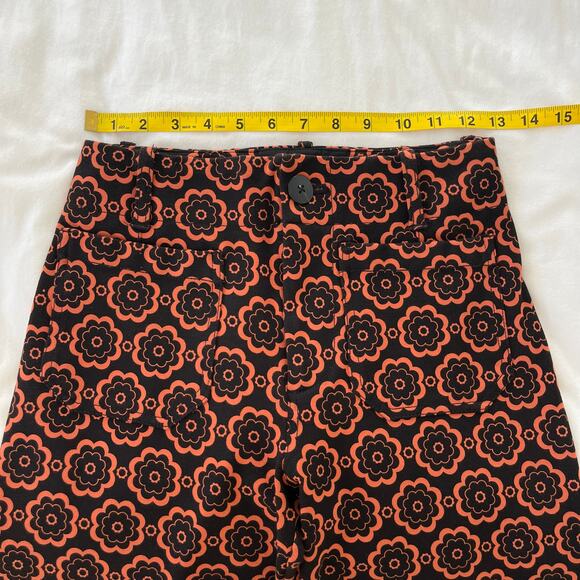 Anthropologie Maeve The Colette Crop Wide Leg Ponte Pants in Black Motif Orange - Picture 6 of 12